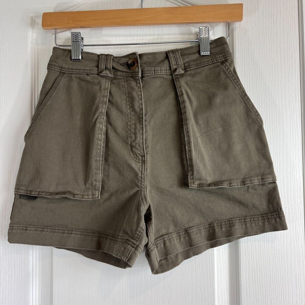 H&M Women's Cargo Shorts Dark Khaki Green Stretch Cotton Size 2